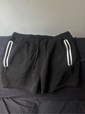 Bronx Black Athletic Shorts with White-Trim Zip Pockets